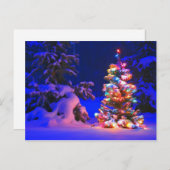  kerstboomverlichting sneeuwfoto briefkaart (Voorkant / Achterkant)