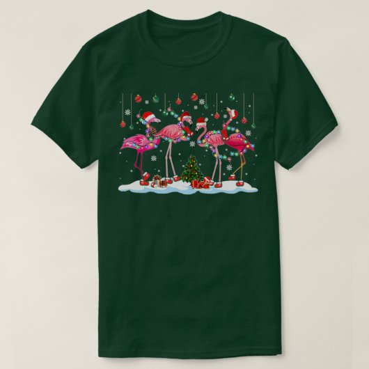 kerstboomverlichting voor Santa Claus Flamingo T-shirt (Design voorkant)