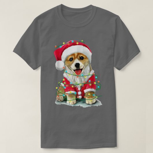 kerstboomverlichting voor Santa Corgi T-shirt (Design voorkant)