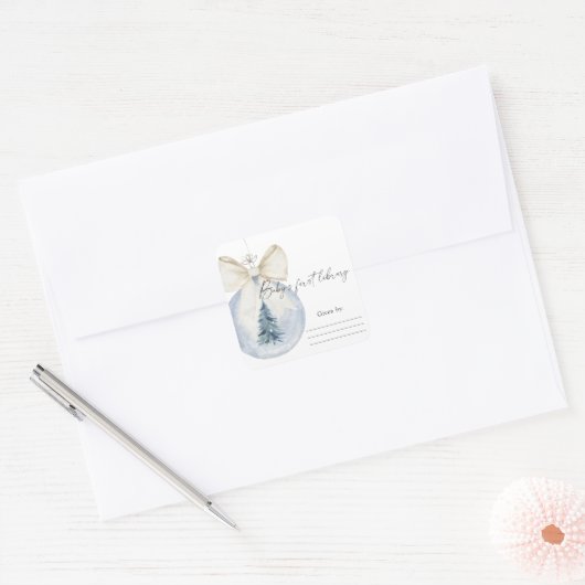 Kerstboomversiering - Baby showers boekenplaat Vierkante Sticker (Envelop)