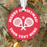 kerstboomversiering cadeau voor padel player ornament<br><div class="desc">kerstboomversiercadeau voor de spelerspeler. Aangepast met uw eigen grappige offerte,  naam of groet. Aangepaste kleur achtergrond. Upload je eigen afbeelding op de achterkant. Ideaal voor padel-liefhebbers,  fans,  tennisspeler,  coach,  team,  club,  mam,  vader,  medewerker,  vrienden,  enz. Gesneden rackets en ball logo.</div>