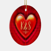 kerstboomversiering diep rood hart. keramisch ornament (Rechts)