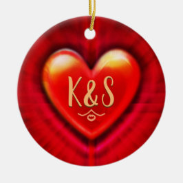 kerstboomversiering diep rood hart. keramisch ornament