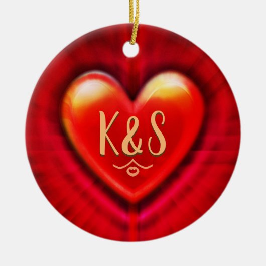 kerstboomversiering diep rood hart. keramisch ornament (Voorkant)