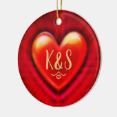 kerstboomversiering diep rood hart. keramisch ornament (Links)