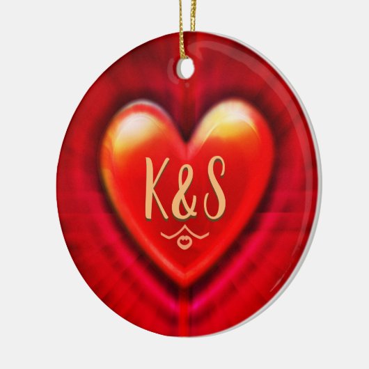 kerstboomversiering diep rood hart. keramisch ornament (Links)