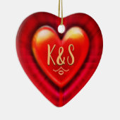 kerstboomversiering diep rood hart. keramisch ornament (Rechts)