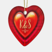 kerstboomversiering diep rood hart. keramisch ornament (Links)