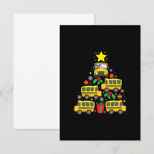 kerstboomversiering met een grappige schoolbuschau RSVP kaartje (Voorkant / Achterkant)