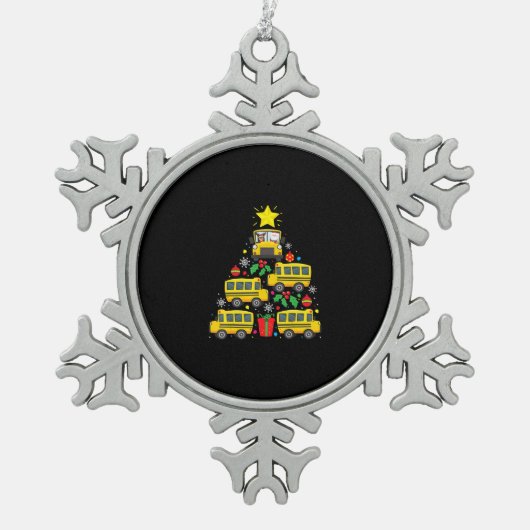 kerstboomversiering met een grappige schoolbuschau tin sneeuwvlok ornament (Voorkant)