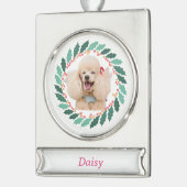 Kerstboomversiering met eigen foto en naam verzilverd banner ornament (Links)