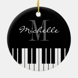kerstboomversiering met pianist, pianosleutels keramisch ornament