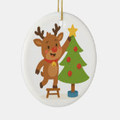 Kerstboomversiering met rendier en naam keramisch ornament (Rechts)