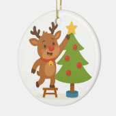 Kerstboomversiering met rendier en naam keramisch ornament (Links)
