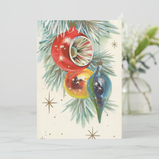  kerstboomversieringen met Retro-kerstbomen Feestdagenkaart (Staand voorkant)