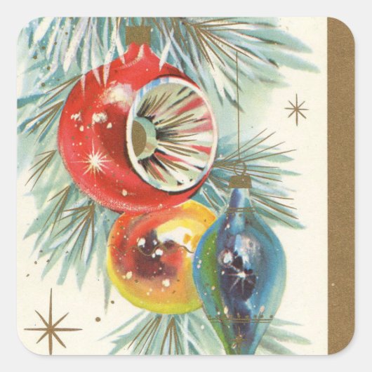 kerstboomversieringen met Retro-kerstbomen Vierkante Sticker (Voorkant)