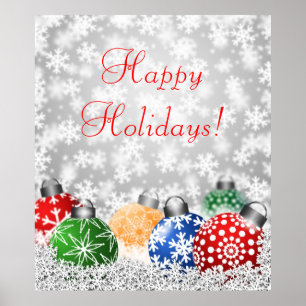 kerstboomversieringen op Snowy Background Poste Poster