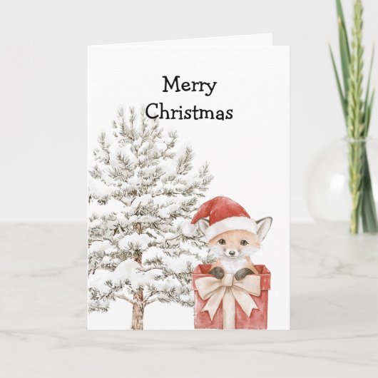 Kerstboomvos in een doos kaart (Voorkant)