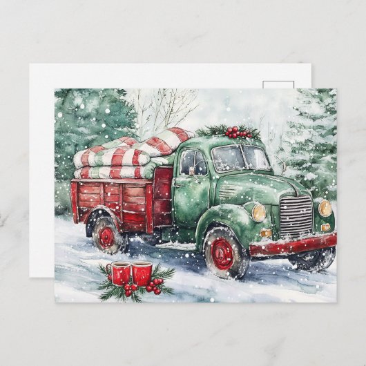 kerstboomwagen feestdagenkaart (Voorkant / Achterkant)