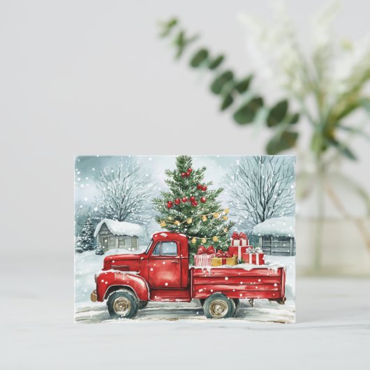 kerstboomwagen feestdagenkaart (Staand voorkant)