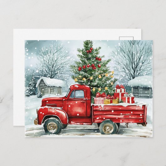 kerstboomwagen feestdagenkaart (Voorkant / Achterkant)