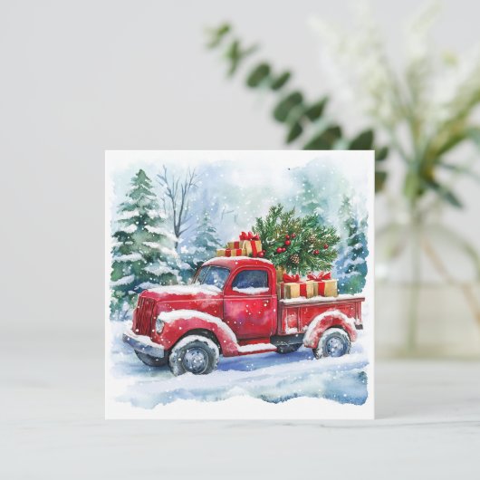 kerstboomwagen feestdagenkaart (Staand voorkant)