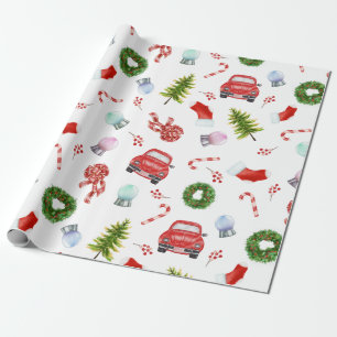 kerstboomwagen   Vakantiepatroon Cadeaupapier