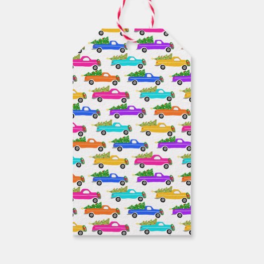 kerstboomwagens kerstbomen kleurrijk cadeaulabel (Achterkant)