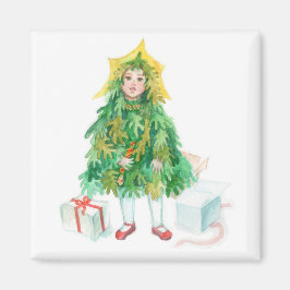 Kerstboomwinterse feestdagen schattig meisje magneet