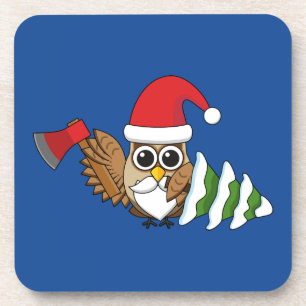kerstboomwortel met Ax en Snowy Pine Tree Bier Onderzetter