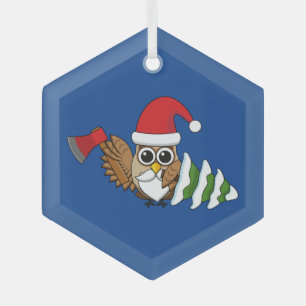 kerstboomwortel met Ax en Snowy Pine Tree Glas Ornament