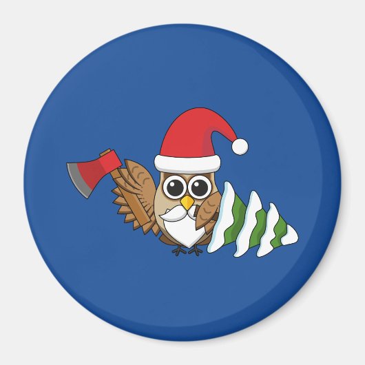 kerstboomwortel met Ax en Snowy Pine Tree Magneet (Voorkant)