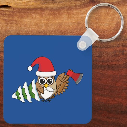 kerstboomwortel met Ax en Snowy Pine Tree Sleutelhanger (Achterkant)