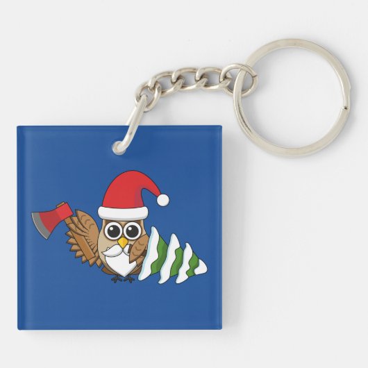 kerstboomwortel met Ax en Snowy Pine Tree Sleutelhanger (Achterkant)