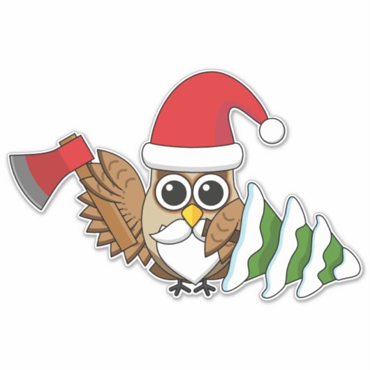 kerstboomwortel met Ax en Snowy Pine Tree Sticker (Voorkant)