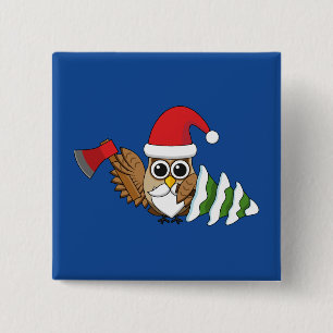 kerstboomwortel met Ax en Snowy Pine Tree Vierkante Button 5,1 Cm