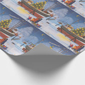 Kerstboot in sneeuw cadeaupapier (Hoek)