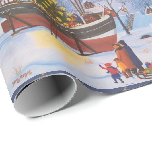 Kerstboot in sneeuw cadeaupapier (Rol Hoek)