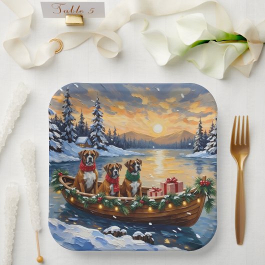 Kerstboot met Boxer Vakantie Papieren Bordje (Huwelijk)