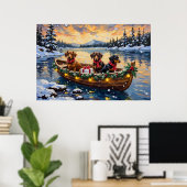 Kerstboot met Dachshund Kerstvakantie Poster (Thuiskantoor)