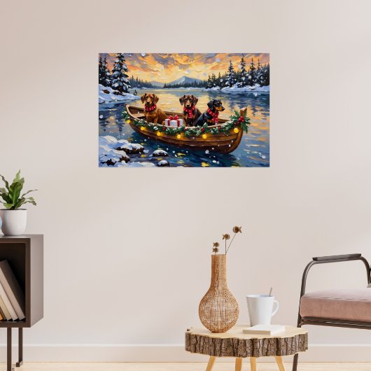 Kerstboot met Dachshund Kerstvakantie Poster (Woonkamer 3)