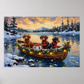 Kerstboot met Dachshund Kerstvakantie Poster (Voorkant)
