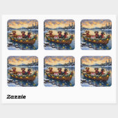 Kerstboot met Dachshund Kerstvakantie Vierkante Sticker (Vel)