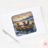 Kerstboot met Dachshund Kerstvakantie Vierkante Sticker (Envelop)