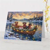 Kerstboot met Dachshund-vakantie Kaart (Gele Bloem)