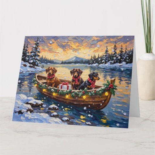 Kerstboot met Dachshund-vakantie Kaart (Voorkant)