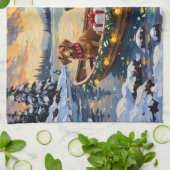 Kerstboot met Dachshund-vakantie Theedoek (Gevouwen)