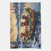 Kerstboot met Dachshund-vakantie Theedoek (Verticaal)
