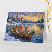 Kerstboot met Goldendoodle Vakantie Kaart (Gele Bloem)