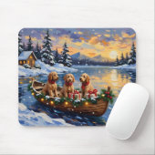 Kerstboot met Goldendoodle-vakantie Muismat (Met muis)
